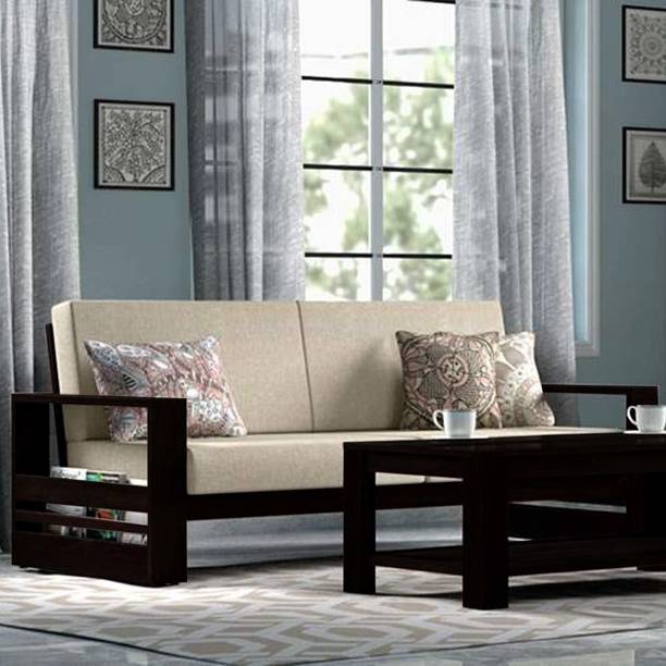 FURINNO Solid Sheesham Wood Sofa For living Room/Home/Hotel Fabric 3 Seater  Sofa