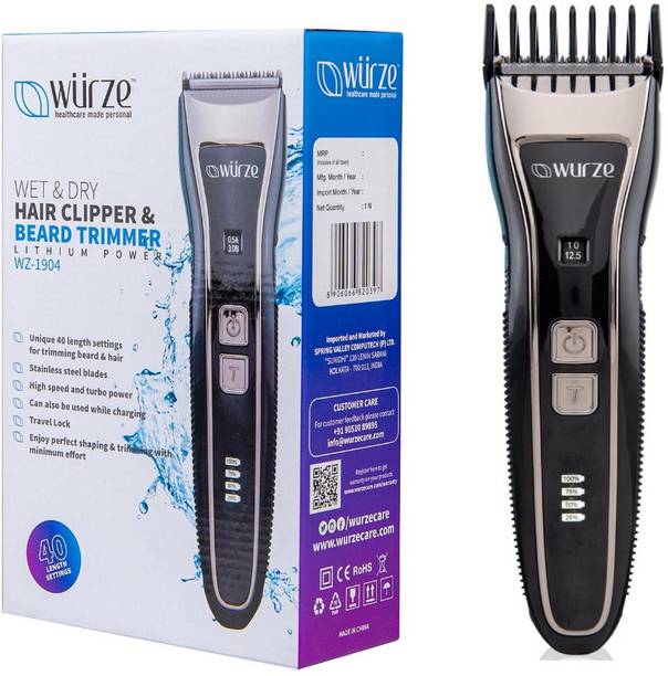 wurze New WZ-1904 Wet & Dry Cordless Electric Beard & Hair Trimmer for Men | Waterproof | Multi Groomer with 2 Special Combs | Travel and Turbo Lock | SS Blade | 40 Length Settings | Rechargeable Battery with 90 Min Recharge time | Trimmer 60 min  Runtime 40 Length Settings