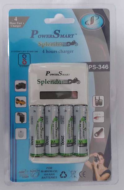 Power Smart PS 346 AA-AAA NiCd-NiMH 4 Hour LCD Fast Auto Cut Off Charger With 2500 mAh 4 AA Cells Ready To Use Battery Camera Battery Charger  Camera Battery Charger