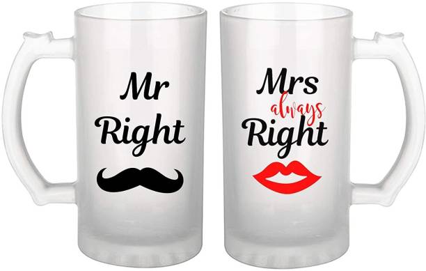 WINGS MART (Pack of 2) Mr Right and Mrs Always Right Frosted Beer Mug | Unique Gift for Your Friend, Best Friend, Boy Friend, Brother, Colleague | Funny Quotes on Beer Mug | Couple Combo Beer Mug | 470 ml, Pack of 2 Glass Set