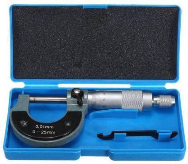 HyperTrex Tungsten Carbide Steel Precision Micrometer 0-25mm/0.001mm Outside Micrometer Screw Gauge + Storage Box + Bracket Measurement Screw Locking Clamp + Key Wrench Precision Measuring Instrument Tool to Measure Distance Between Two Sides, Outer Diameter & Depth, External Dimensions Micro Meter Vernier Ruler Micrometer Screw Gauge Micrometer Screw Gauge