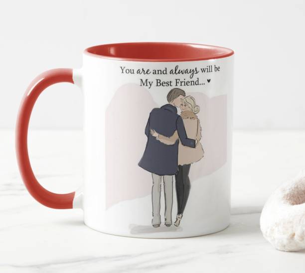 V Kraft "you are always be my best friend red 3 tone" love quote printed trendy white Ceramic love with Handle-Perfect Gift to Anyone On Any Occasion valentine special for loved once | Coffee & Tea Cup | Pack of 1 Ceramic Coffee Mug