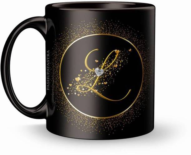 PASHUPATASTRA Birthday Gift Letter L Alphabet For Wife Husband Girlfriend Boyfriend on Birthday love Valentines Day and Anniversary Patch Black Ceramic Coffee Mug
