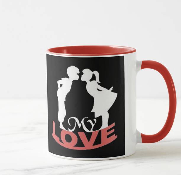 V Kraft ''happy kiss day my love red 3 tone" love quote printed stylish and trendy white Ceramic love with Handle-Perfect Gift to Anyone On Any Occasion valentine special for loved once | Coffee & Tea Cup | Pack of 1 Ceramic Coffee Mug