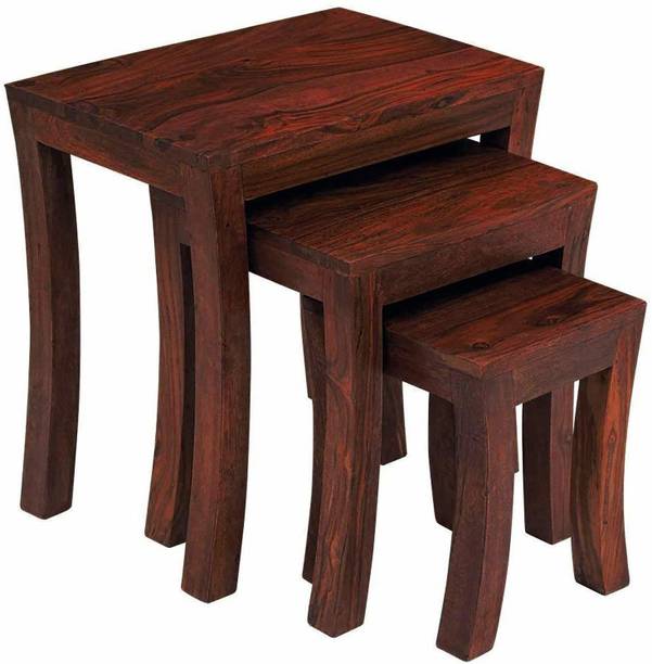 FUREON Wooden Stool set of 3 Coffee End Side Tables, Solid Wood Nesting Table