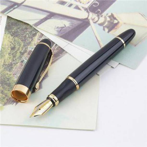 Gold Leaf JINHAO X450 Black Fountain pen, Luxury Designed Fountain Pen 0.7mm Broad Nib 18KGP Golden Trim, Advance Clip design (Black) Fountain Pen