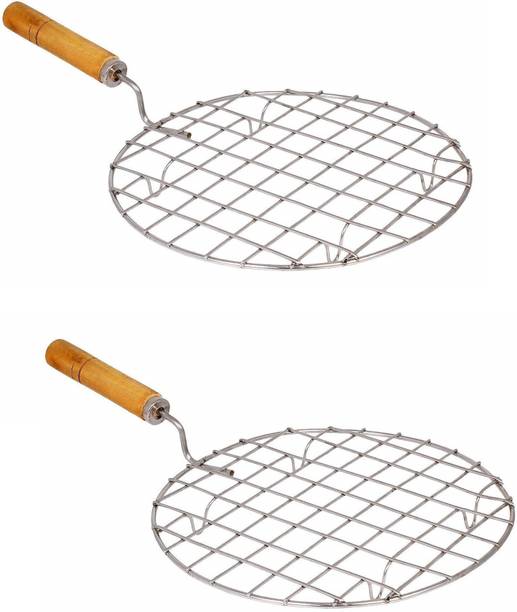 TRAPTI KITCHENWARE Barbeque Jali Roti Roast Grill Papad Roaster Chapati Toast Grill Wooden Handle 1 kg Roaster