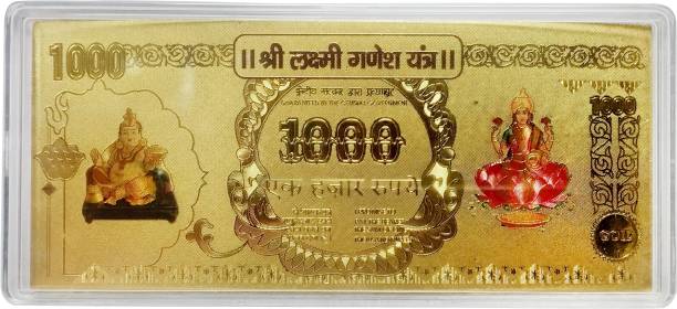 HAWAI Kuber Laxmi Ganesh 24K Gold Plated Yantra Decorative Showpiece  -  6 cm