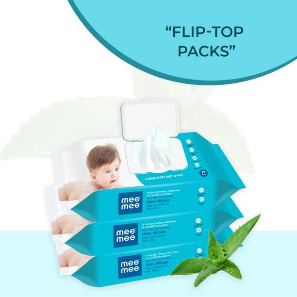 MeeMee Caring Baby Wet Wipes with lid, 72 Pcs (Aloe Vera, Pack of 3)