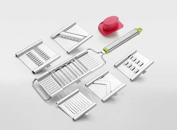 D-Lite 6 in 1 Stainless Steel Kitchen Chips Chopper Cutter Slicer and Grater with Handle Vegetable Grater & Slicer