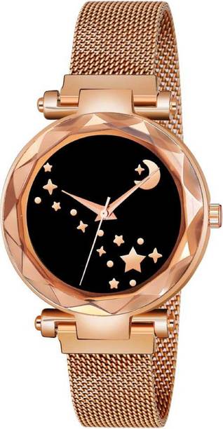 Analog Watch  - For Girls Moon Star Dial Gold Designer luxury fashion analog watch with magnetic strap for girl or woman