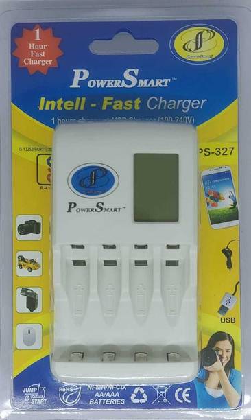 Power Smart PS 327 AA-AAA NiCd-NiMH 1 Hour LCD Fast Auto Cut Off Charger With Mobile Usb Charging Option Camera Battery charger.  Camera Battery Charger