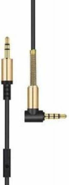 hybite L-Shaped 3.5mm Aux Cable with mic 24K Gold Plated Male to Male Audio Cable with Inline Wire Control Button for Music and Smart Control for Answer 1.2 m AUX Cable