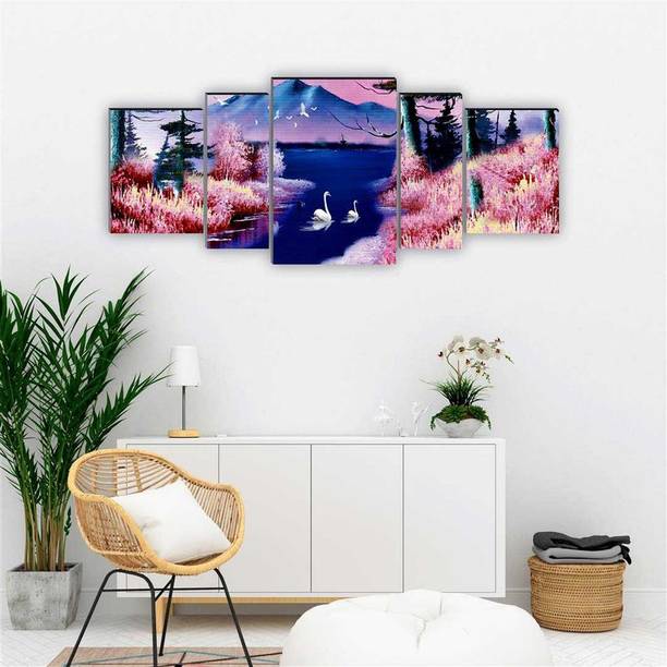 saf Set of 5 Nature scenery UV Textured large Panel Digital Reprint 18 inch x 42 inch Painting