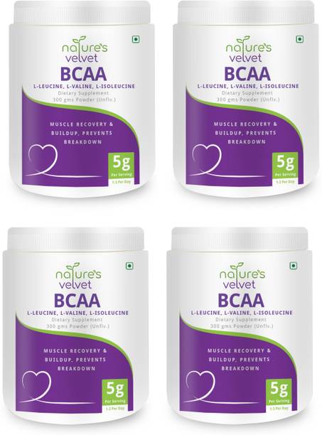 Natures Velvet Lifecare Instantized BCAA 5000 mg Powder, 300gms, 60 Servings - Pack of 4 BCAA