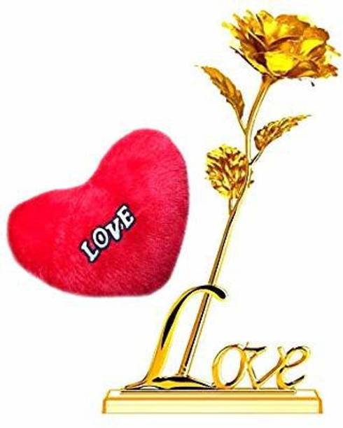 GIFTCITY Beautiful Red Gold Rose - Valentines Day Gift Red, Gold Rose Artificial Flower (10 inch, Pack of 1) Red Rose Artificial Flower