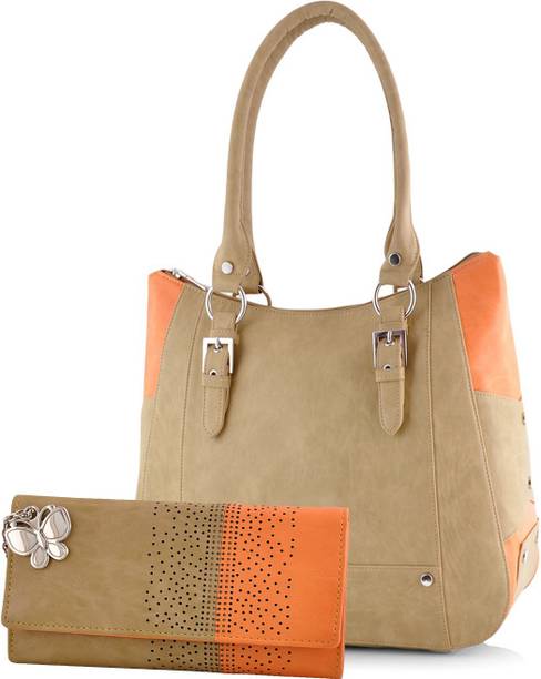 Women Beige, Orange Hand-held Bag - Extra Spacious