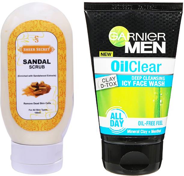Sheer Secret Sandal Scrub 100g and Garnier Men Oil Clear Face wash 100ml