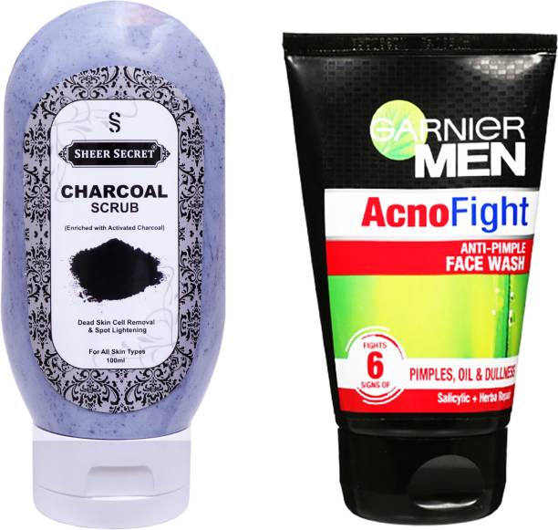Sheer Secret Charcoal Scrub 100g and Garnier Men Acno Fight Face wash 100ml