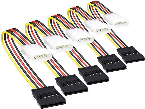 LipiWorld Video Cable 0.17 m Pack-5 Molex to SATA Cable 15 Pin SATA to 4 Pin Molex Power Adapter Cable Cord for SATA Hard Drives and CD ROM Drives