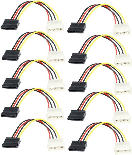 LipiWorld Video Cable 0.17 m Pack-10 Molex to SATA Cable 15 Pin SATA to 4 Pin Molex Power Adapter Cable Cord for SATA Hard Drives and CD ROM Drives