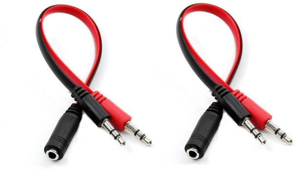 LipiWorld Red Pack-2 3.5mm Headphone Earphone Mic Audio Y Splitter Cable for PC Laptop 3.5mm Audio Cable 2 Male to 1 Female Red Phone Converter