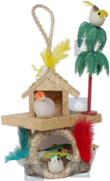 Jinagam Artificial Birds Nest Hanging Made of Natural Grass Best for Balcony Home Decor and Gifting - 6 Birds with House & tree Decorative Showpiece (Jute, Multicolor) Decorative Showpiece  -  23 cm