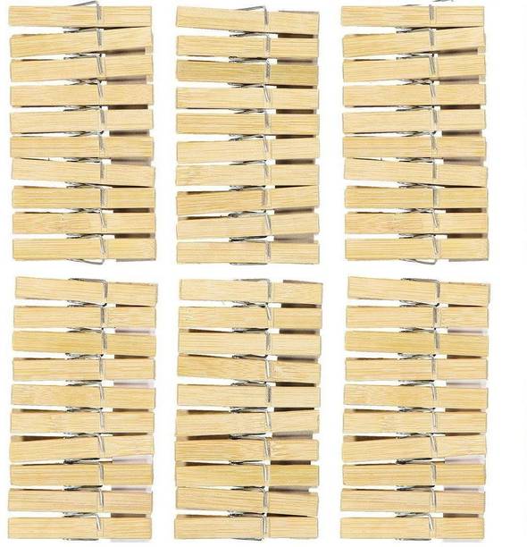 Wishland Pack of 60 Pcs Wooden Clips Bamboo Cloth Pegs for Decoration, Art, Hanging Pictures, Clothes, Photographs, Light Weight Toys, Arts Bamboo Cloth Clips