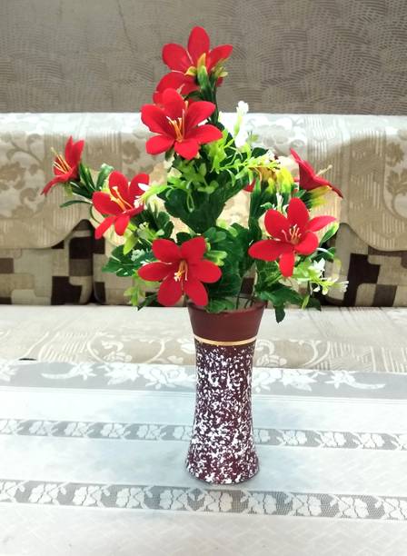 RESILIENCE Artificial Lily Flowers Bouquet Red Lily Artificial Flower  with Pot