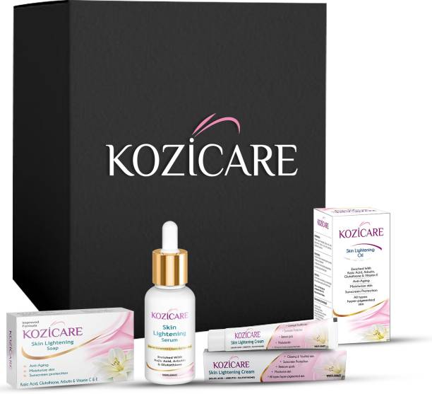 Kozicare Kojic Acid Skin Lightening/Brightening Combo Pack (Soap + Serum + Cream + Fairness Oil)