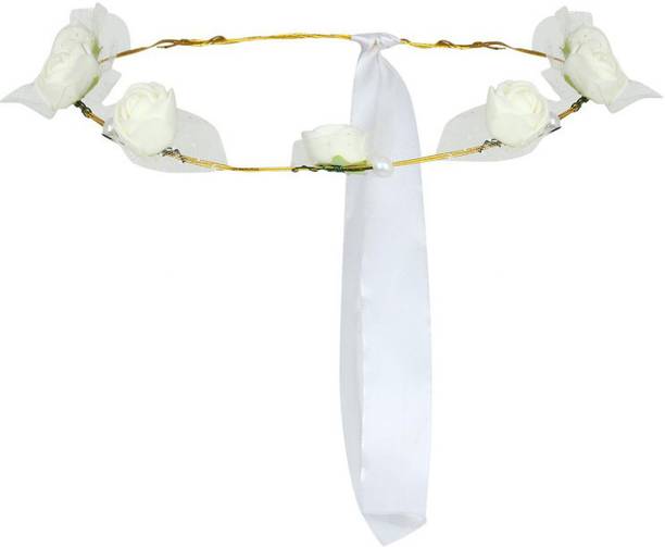PARTY MIDLINKERZ White Flower Gracious Tiara/Crown Head Wrap for Wedding Party Beach for Women Girls Hair Band