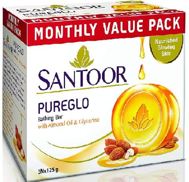 Santoor प्योरग्लो ग्लिसरीन सोप 3 pc का पैक 375 gm
