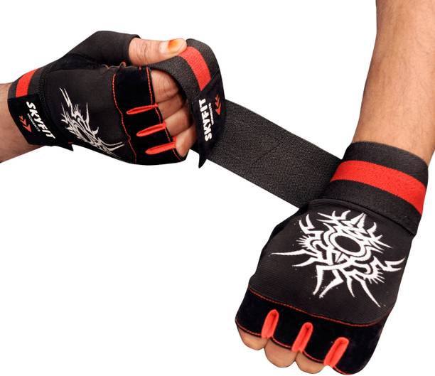स्काईफिट Super Leather Padded Wrist Support Gym Sports Gloves For Men And Women जिम और फिटनेस दस्ताने