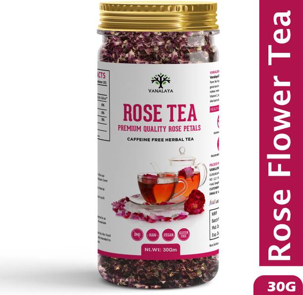 Vanalaya Rose Flower Tea Made from 100% Natural Rose petals Sundried Rich in Antioxidants for Beautiful skin Rose Herbal Tea Plastic Bottle