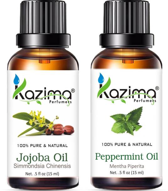 KAZIMA Combo of Jojoba Oil and Peppermint Oil for Hair Growth, Skin care (Each 15ML )- 100% Pure Natural Oil