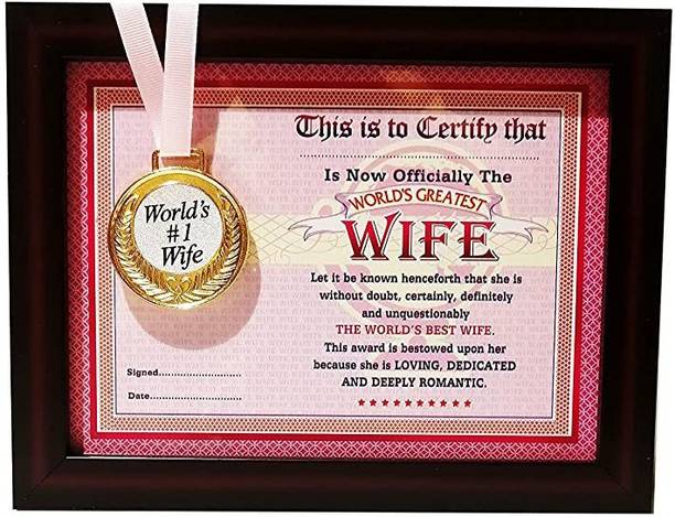 नॉर्थलैंड Best Wife in the world Frame Certificate With Medal - Unique gifts for Wife ग्रीटिंग कार्ड