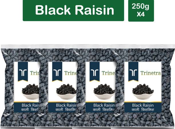 Trinetra Best Quality Kali Kishmish (Seedless Black Raisin)-250gm (Pack Of 4) Raisins