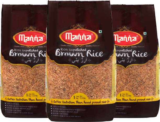 Manna Brown Rice 3kg (1kg x 3 Packs) - Premium Quality, Long Grain, Unpolished. 100% Natural. Naturally Low GI, High in Fibre. Helps Control Diabetes Brown Rice (Medium Grain) Brown Rice