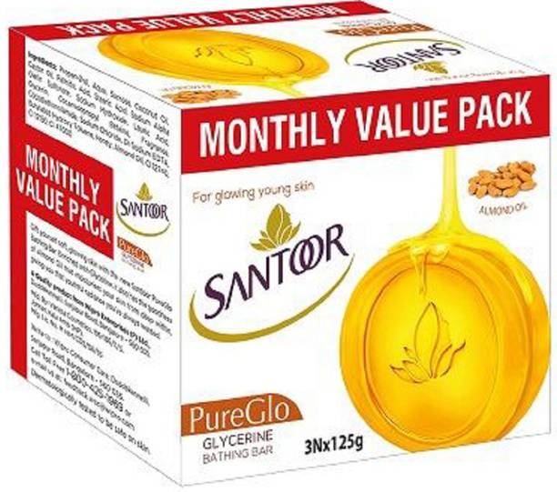 Santoor PureGl Glycerine soap 125 gm pack of 6 pc 6 x 125 g