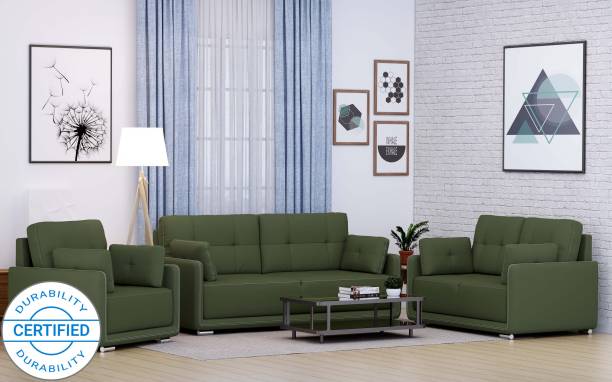 MUEBLES CASA Cedar Leatherette 3 + 2 + 1 Green Sofa Set