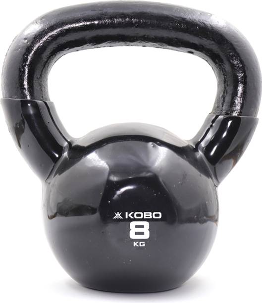 KOBO 8 Kg Vinyl Coated Cast Iron With Wide Handles Exercise Fitness Workout (IMPORTED) Grey Kettlebell