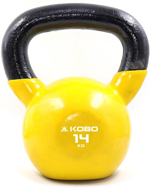KOBO 14 Kg Vinyl Coated Cast Iron With Wide Handles Exercise Fitness Workout (IMPORTED) Green Kettlebell