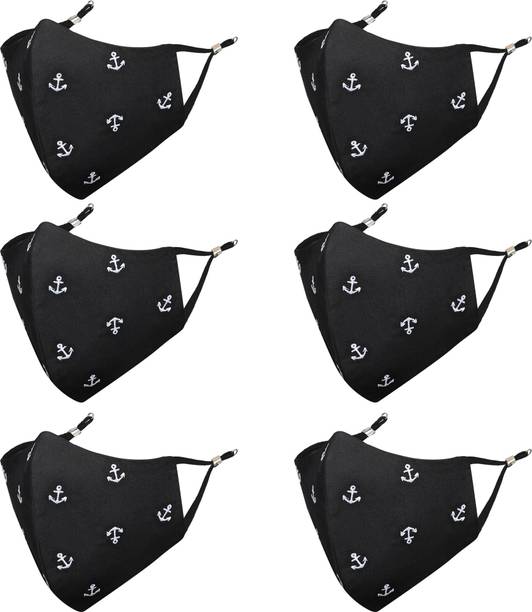 MASQ Anti-Pollution, Anti-Bacterial (BFE>99%) 4 Layer Embroidered, Designer, Fashionable, Protective, 100% Cotton, N-95 Cloth Face Mask Combo for Men with Size Adjustable Ear Loops Anchor_Combo_XL_06 Reusable Cloth Mask