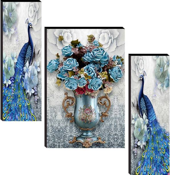 saf Peacock Set of 3 Digital Reprint 12 inch x 18 inch Painting