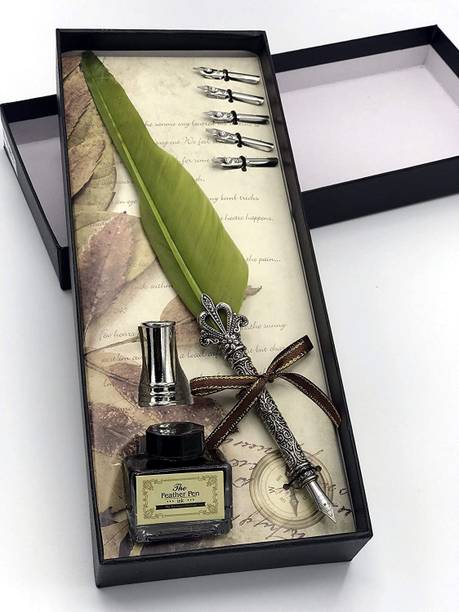 Gold Leaf BG Dip Feather Pen Set Calligraphy Pen Set Writing Quill Ink Dip Pen with 5PCs Nib Bamboo Green Calligraphy