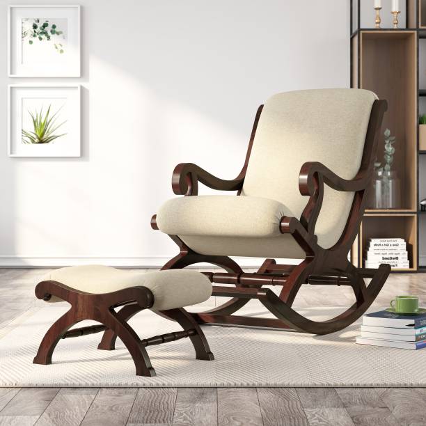 House of Pataudi Rosewood (Sheehsam) Rocking Chair with Footrest and Cushion || Wood Rocking Chair for Living Room || Home Decor || Easy Chair || Modern Style Chair Solid Wood 1 Seater Rocking Chairs