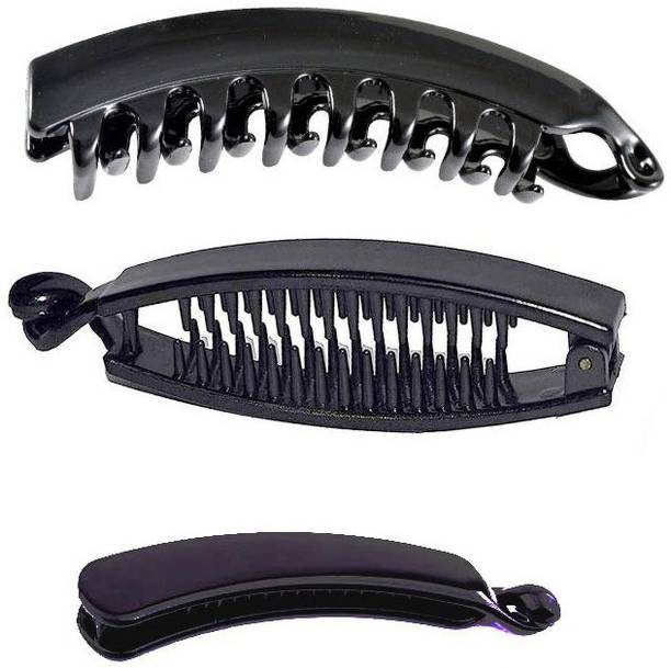 BHARATGAURAV Ponytail Holders Banana Clips Thick Curved Glossy Black-Color, medium size (Pack of 6) For Women/Girls… Hair Clip