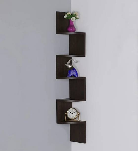 Royal Store Royal Store Wooden Fancy Zigzag Corner Wall Mount Floating Shelf Unit/Racks and Shelves/Wall Shelf/Book Shelf/Wall Decoration (Brown) Wooden Wall Shelf