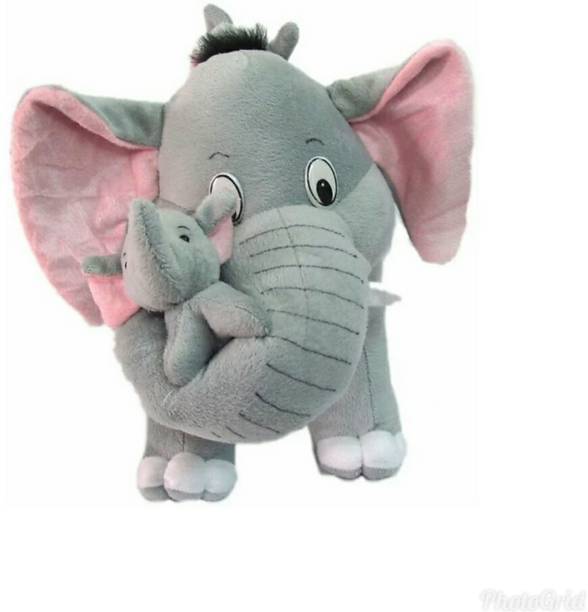 RSS SOFT TOYS Cute Elephant Soft Toys with 2 baby - 40 cm