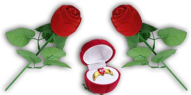 Klowage 2 PIcs Velvet Red Rose Jewellery Ring Box for Gift Propose Marriage Ceremony,Engagement,Valentine Day,Birthday, Anniversary(Without Ring) box Vanity Box